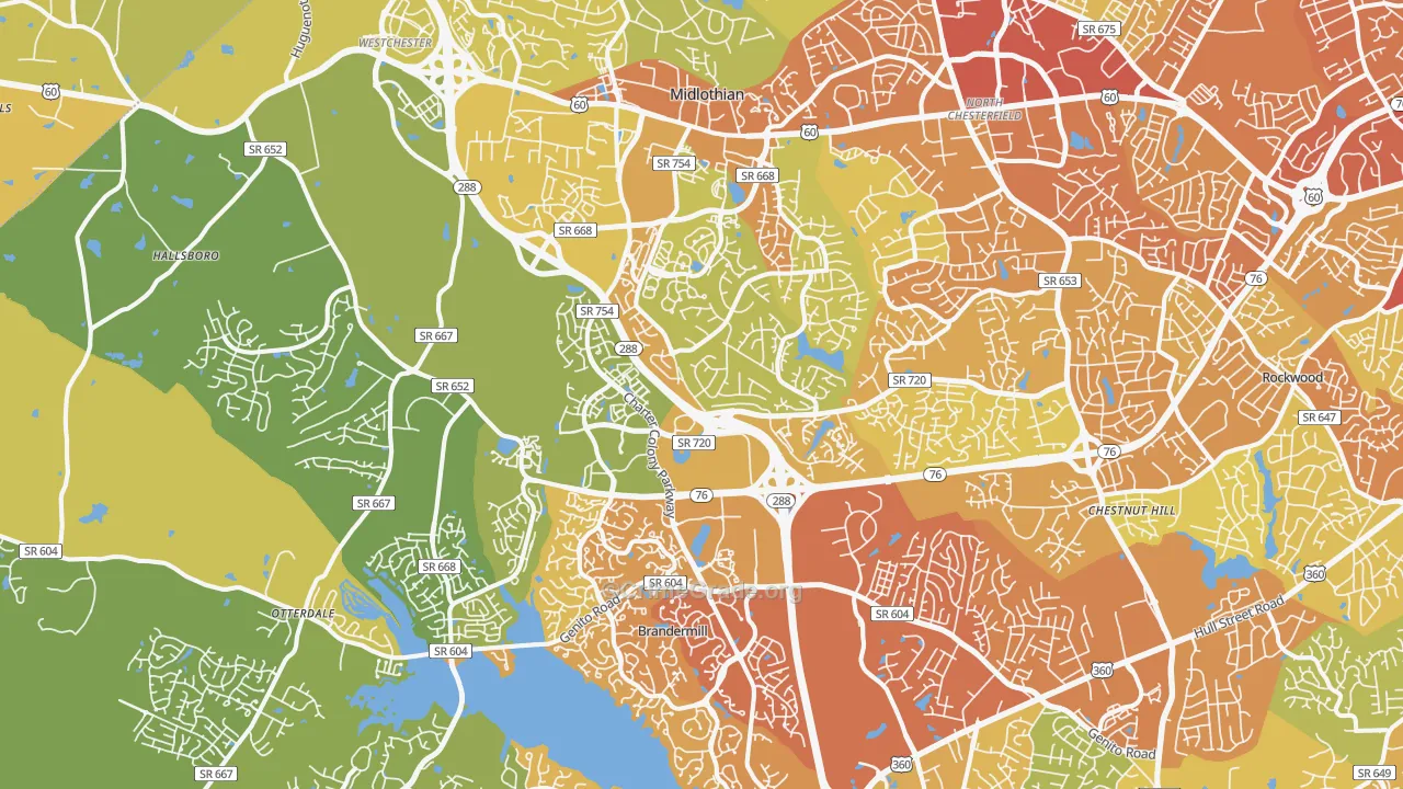Midlothian, VA Map of Vehicle Theft Rates