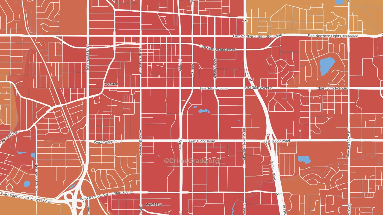 Midtown, Anchorage, AK Map of Vehicle Theft Rates