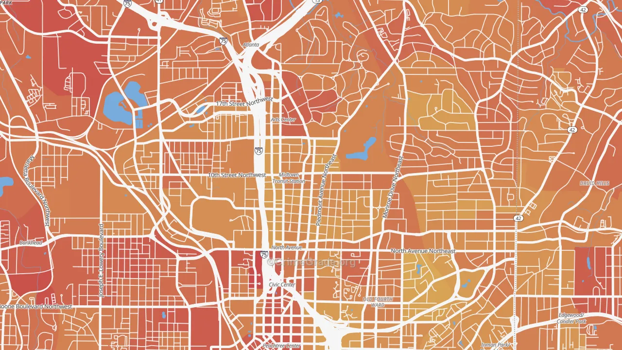Midtown Atlanta, Atlanta, GA Map of Vehicle Theft Rates