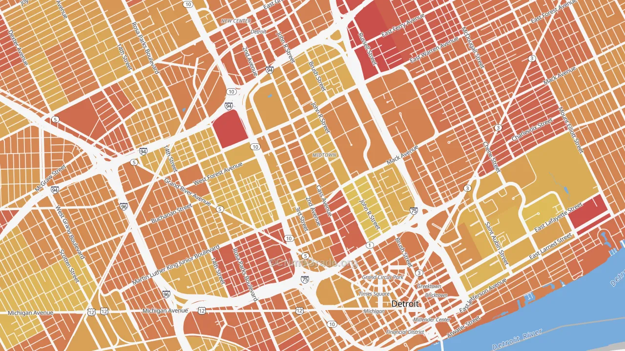 Midtown-Detroit, Detroit, MI Map of Vehicle Theft Rates