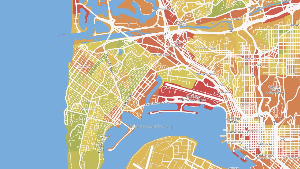 Midtown District, San Diego, CA Map of Vehicle Theft Rates