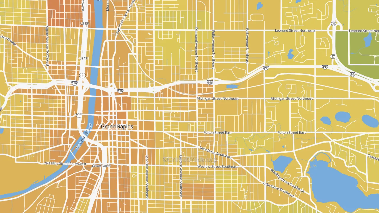 Midtown-Grand Rapids, Grand Rapids, MI Map of Vehicle Theft Rates