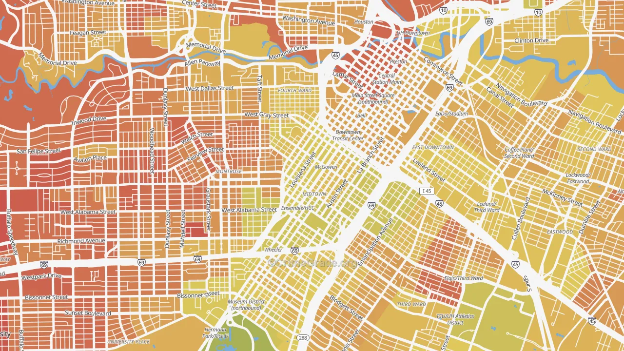 Midtown, Houston, TX Map of Vehicle Theft Rates