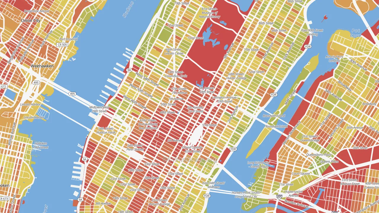 Midtown, Manhattan, NY Map of Vehicle Theft Rates