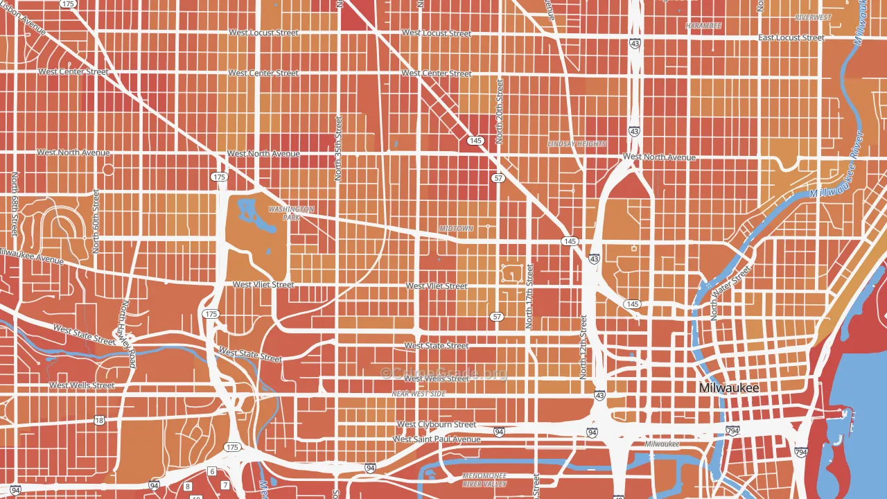 Midtown, Milwaukee, WI Map of Vehicle Theft Rates