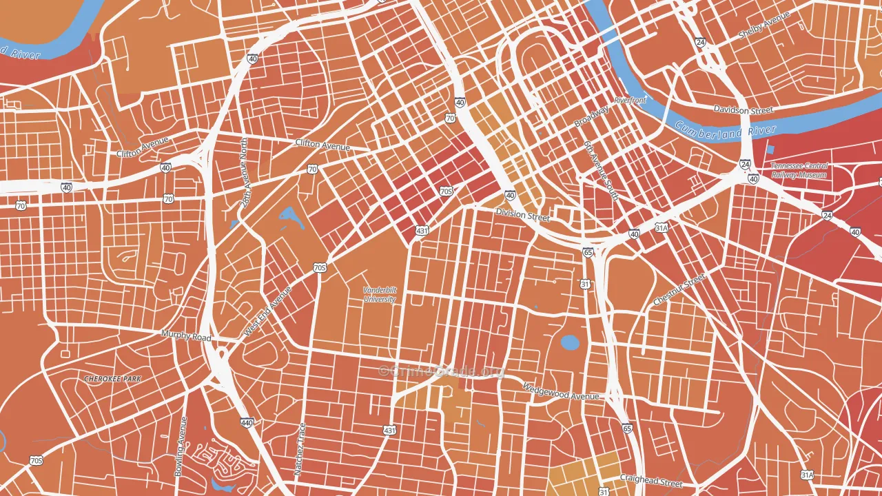 Midtown-Nashville, Nashville, TN Map of Vehicle Theft Rates