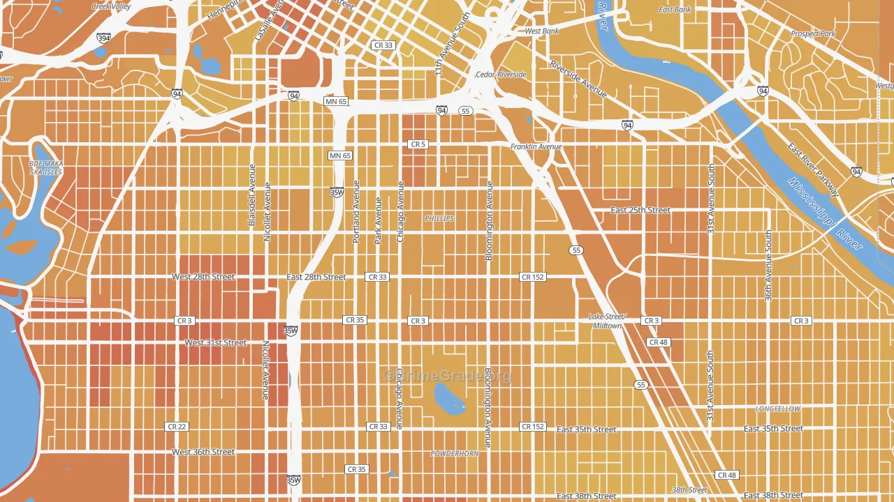 Midtown Phillips, Minneapolis, MN Map of Vehicle Theft Rates