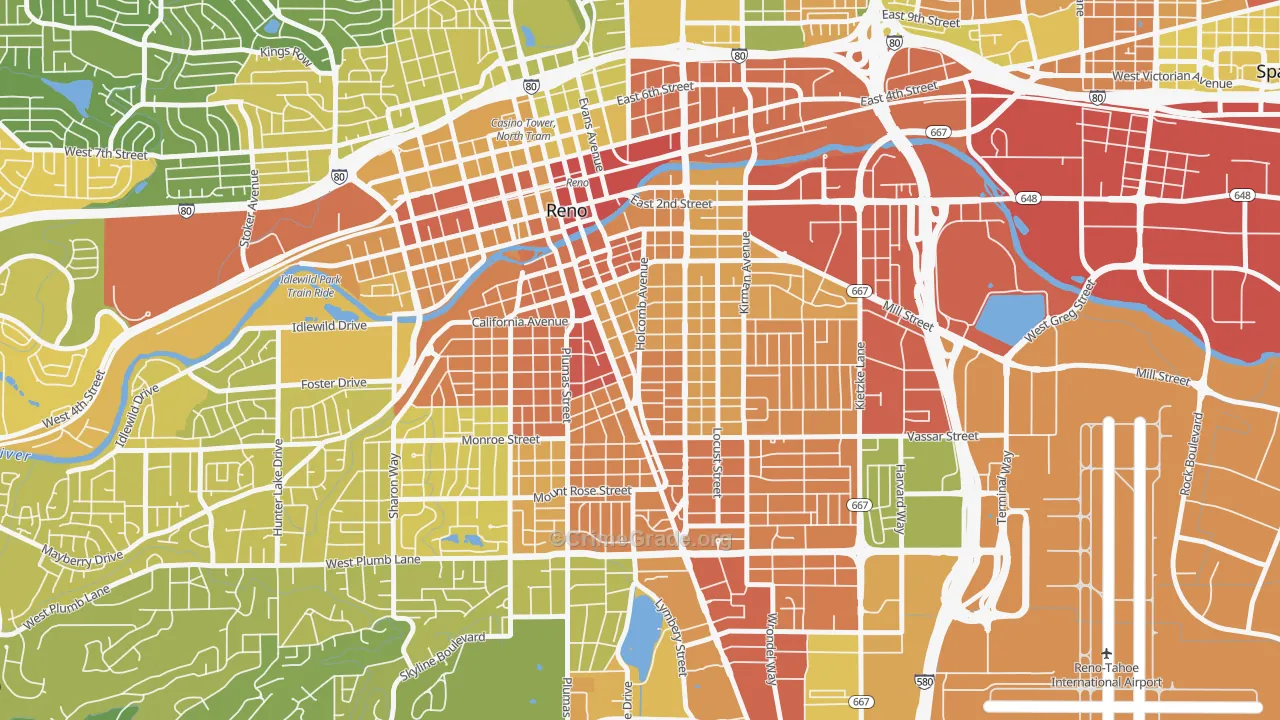 Midtown, Reno, NV Map of Vehicle Theft Rates