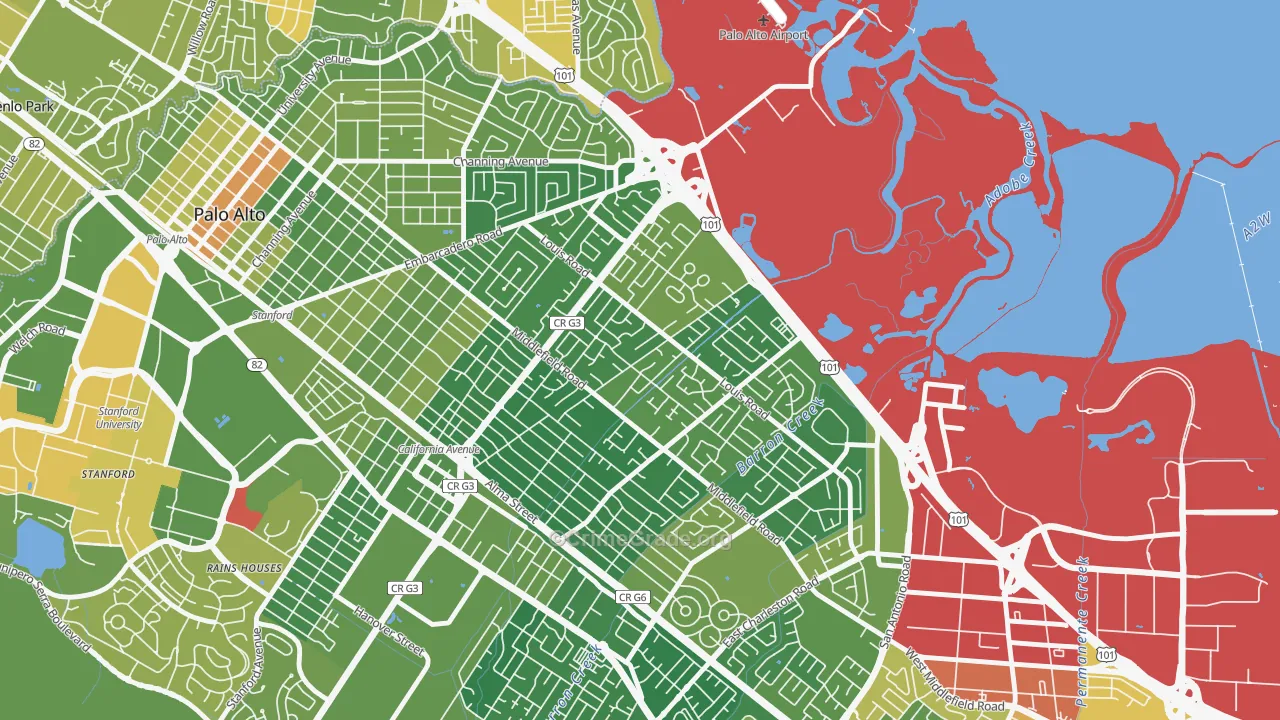Midtown-San Jose, Palo Alto, CA Map of Vehicle Theft Rates