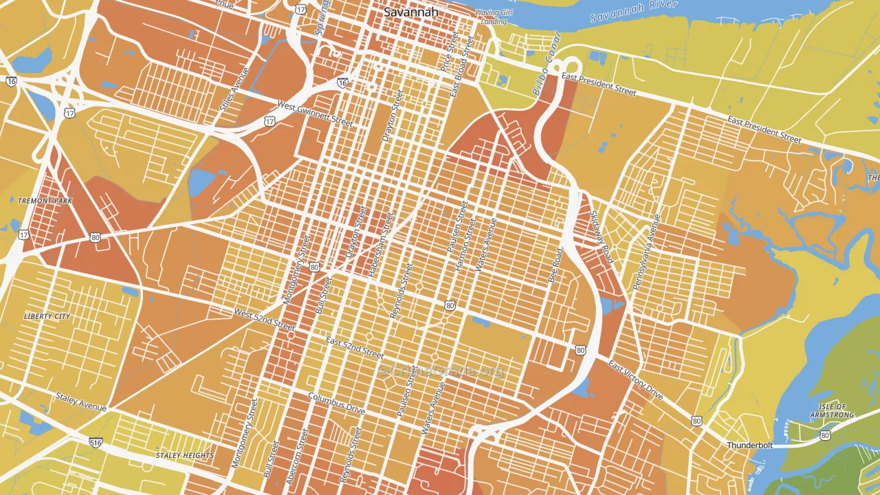 Midtown Savannah, Savannah, GA Map of Vehicle Theft Rates