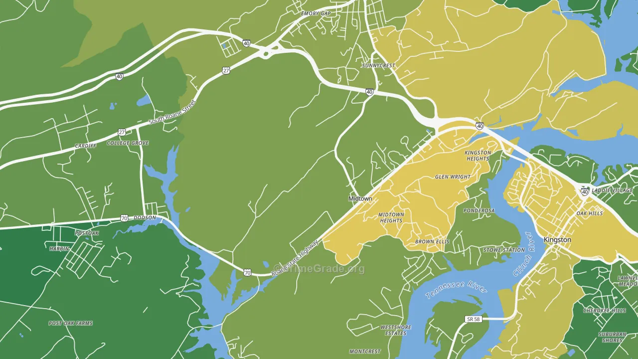 Midtown, TN Map of Vehicle Theft Rates