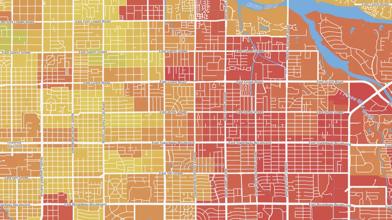 Midtown, Tucson, AZ Map of Vehicle Theft Rates