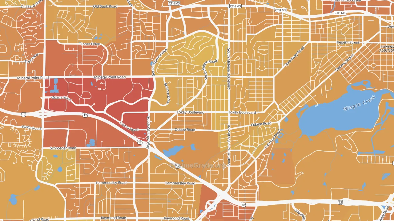Midvale Heights, Madison, WI Map of Vehicle Theft Rates