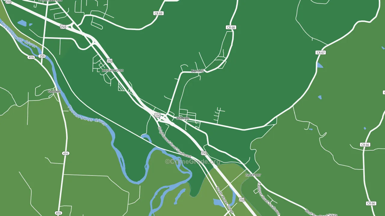 Midvale, OH Map of Vehicle Theft Rates