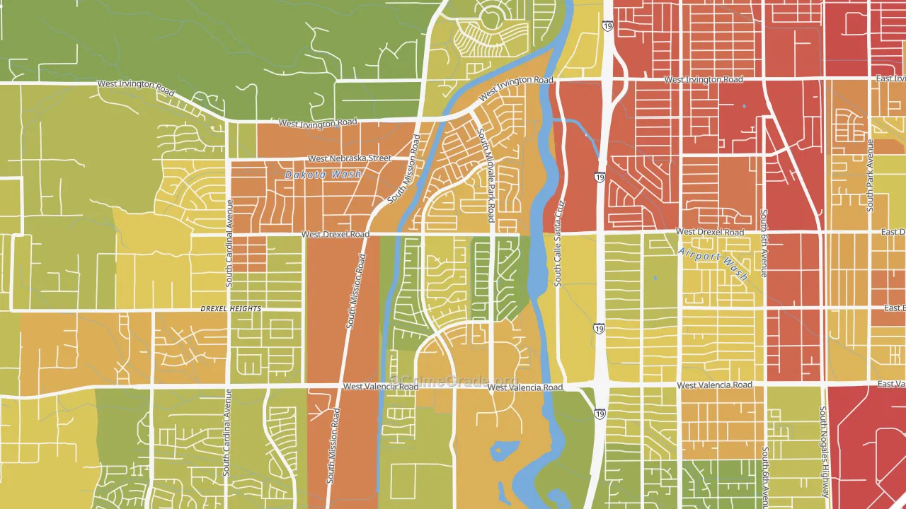 Midvale Park, Tucson, AZ Map of Vehicle Theft Rates
