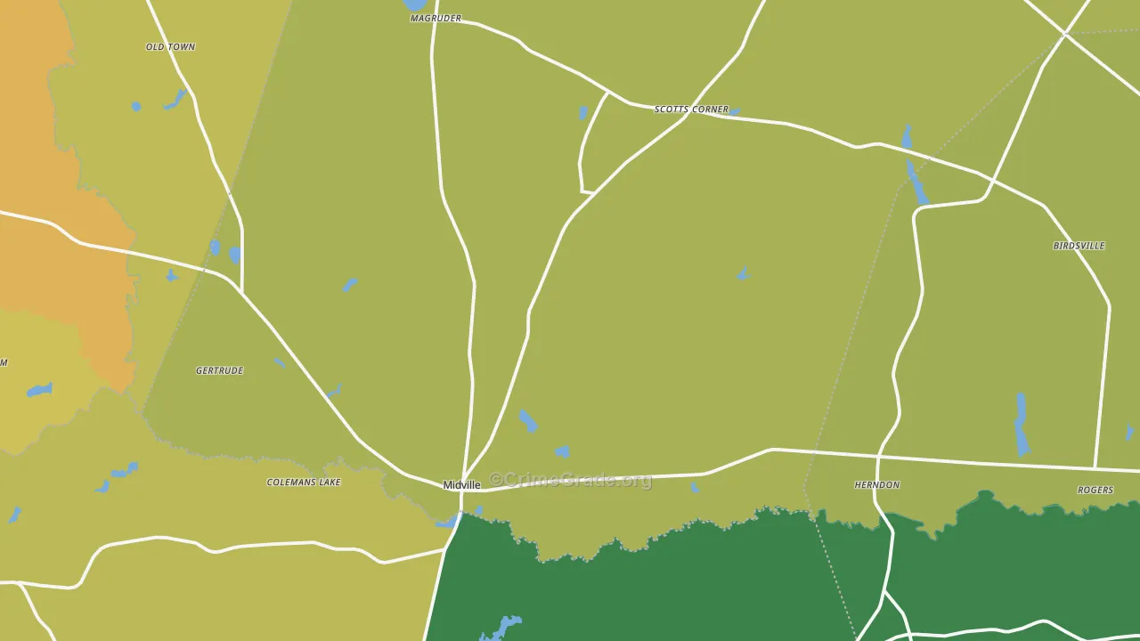 Midville, GA Map of Vehicle Theft Rates