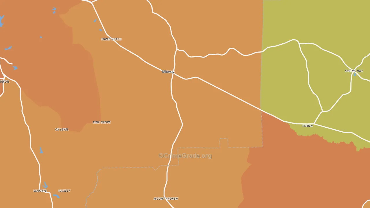 Midway, AL Map of Vehicle Theft Rates