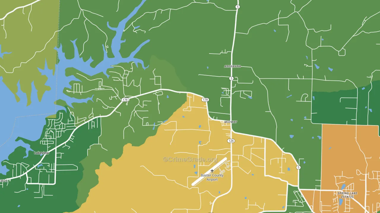 Midway, AR Map of Vehicle Theft Rates