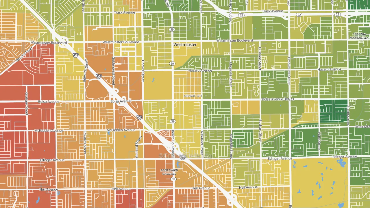 Midway City, CA Map of Vehicle Theft Rates
