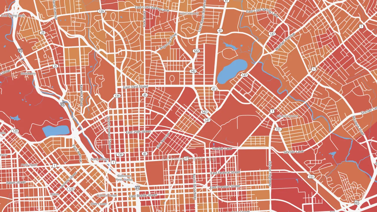Midway-Coldstream, Baltimore, MD Map of Vehicle Theft Rates