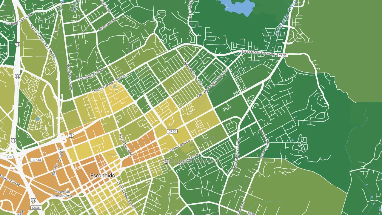 Midway, Escondido, CA Map of Vehicle Theft Rates