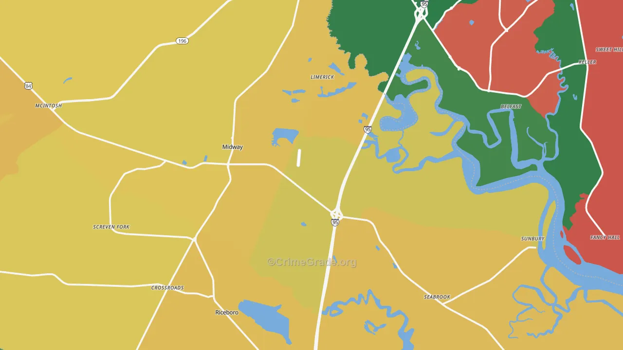 Midway, GA Map of Vehicle Theft Rates