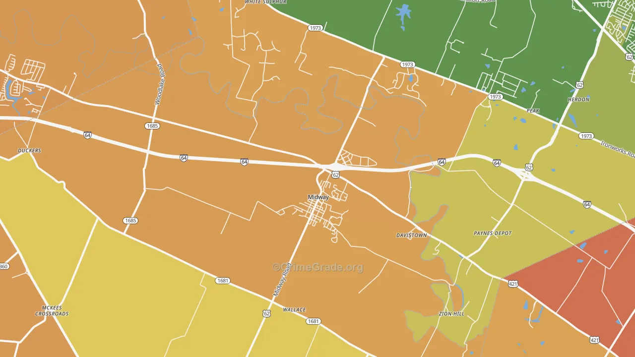 Midway, KY Map of Vehicle Theft Rates