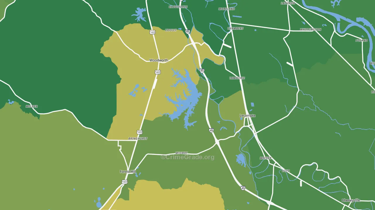 Midway, LA Map of Vehicle Theft Rates