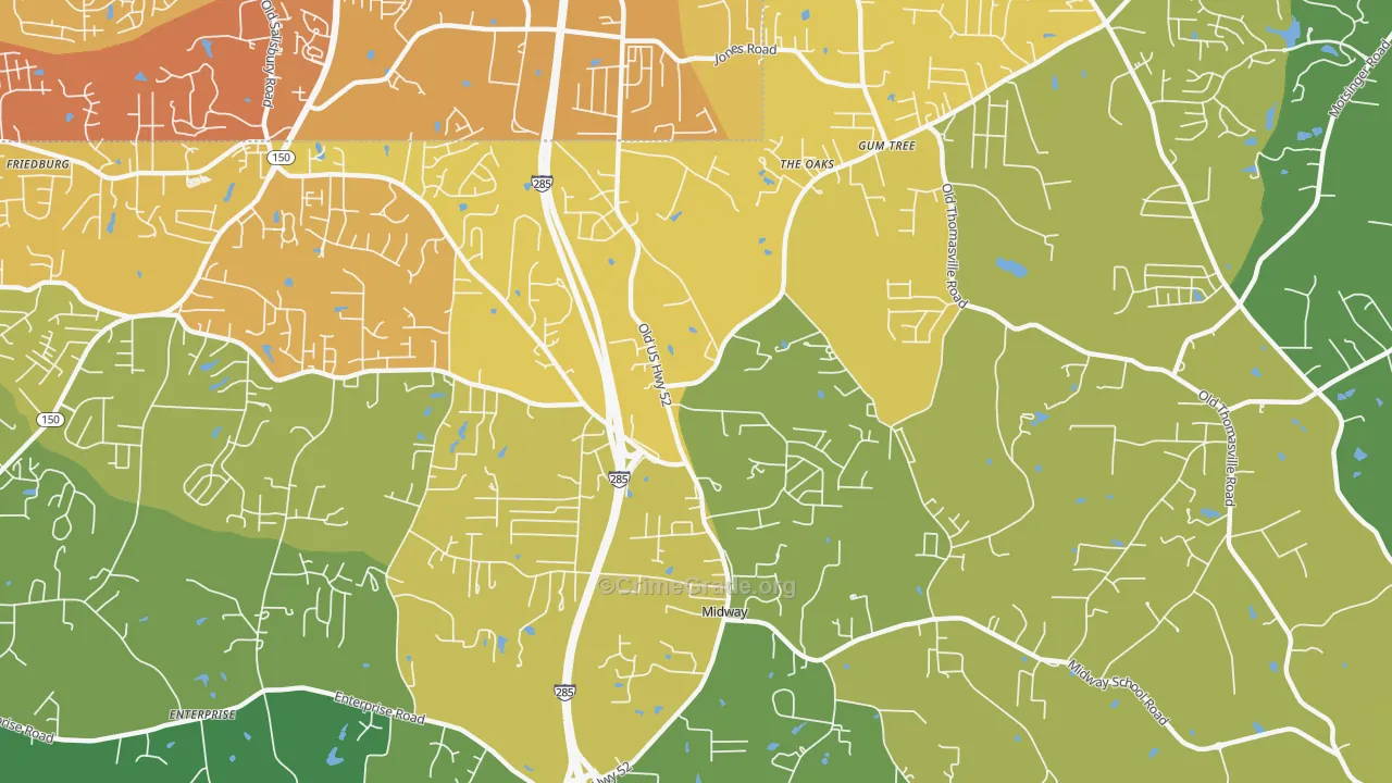 Midway, NC Map of Vehicle Theft Rates