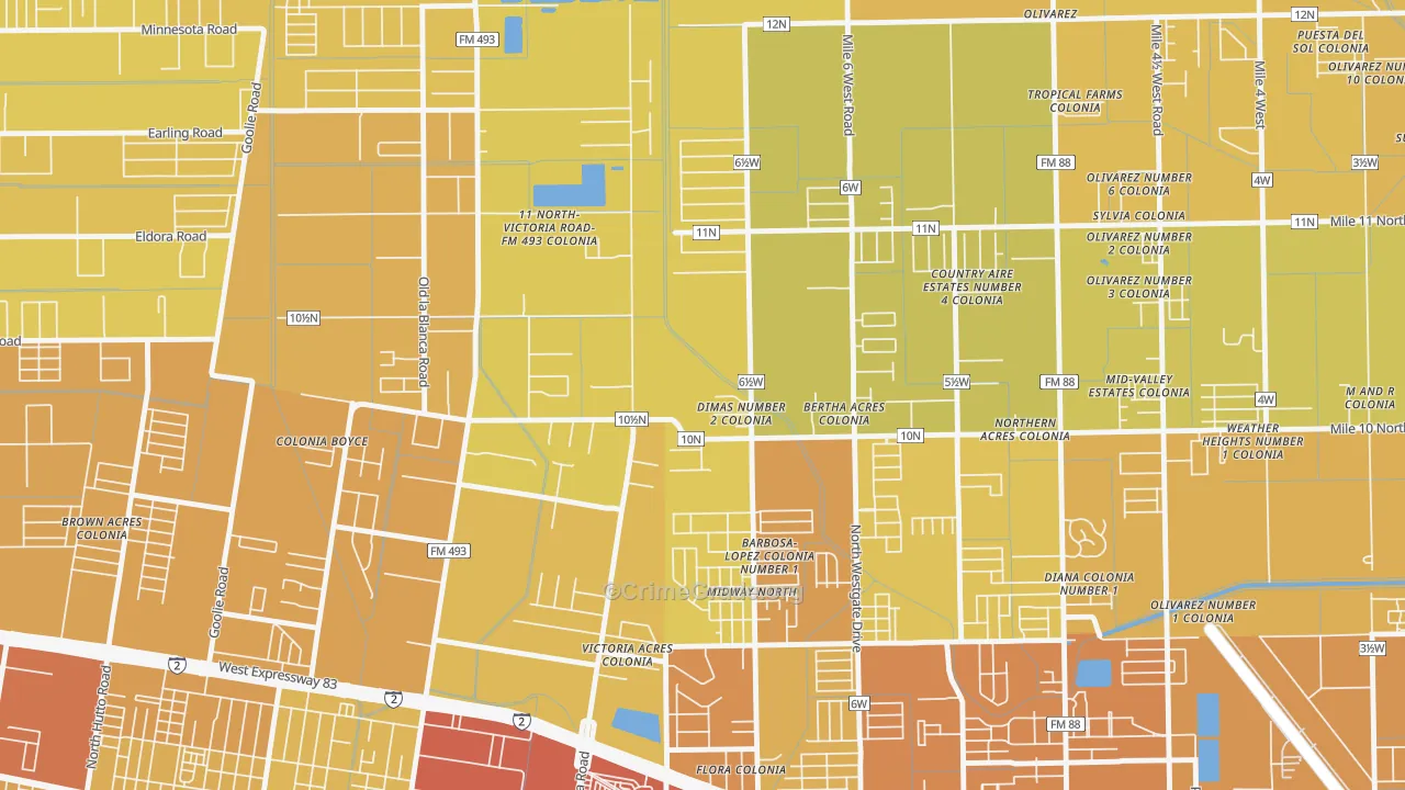 Midway North, TX Map of Vehicle Theft Rates