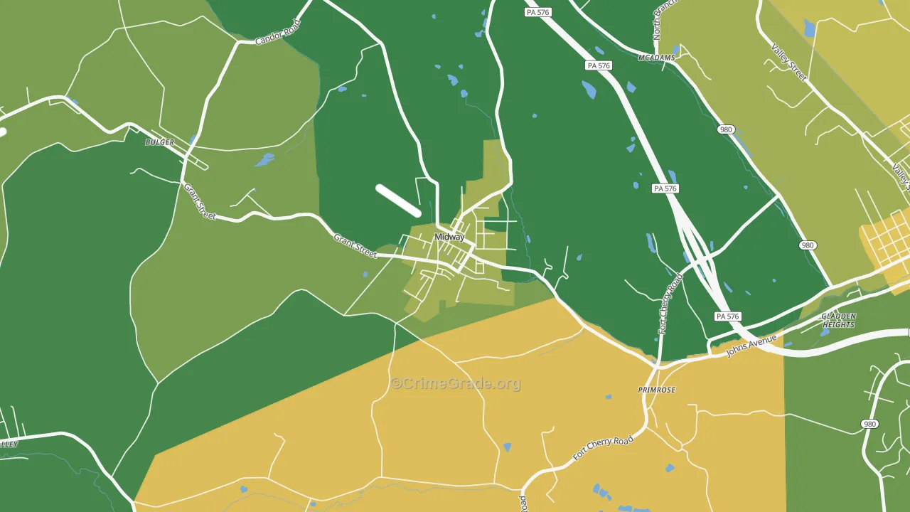Midway, PA Map of Vehicle Theft Rates