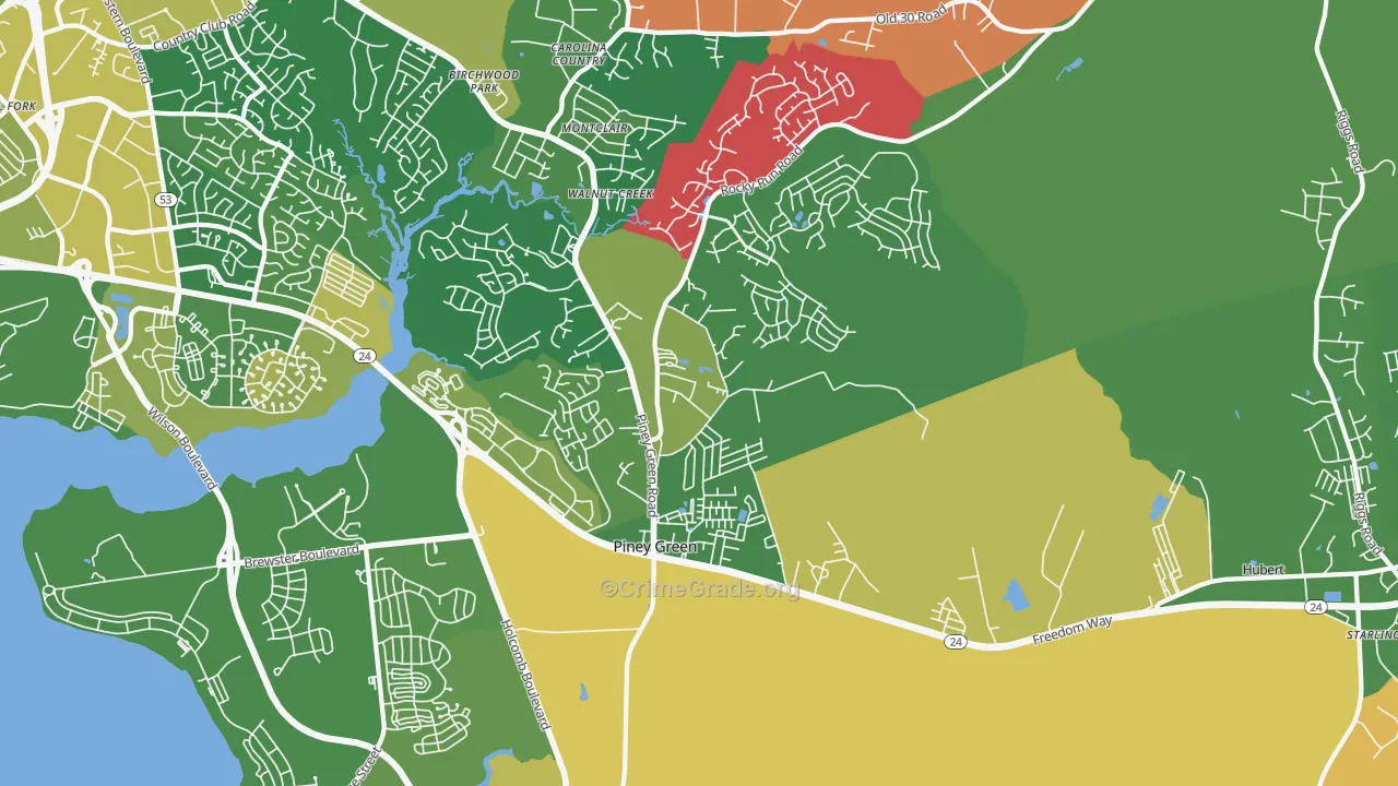 Midway Park, NC Map of Vehicle Theft Rates