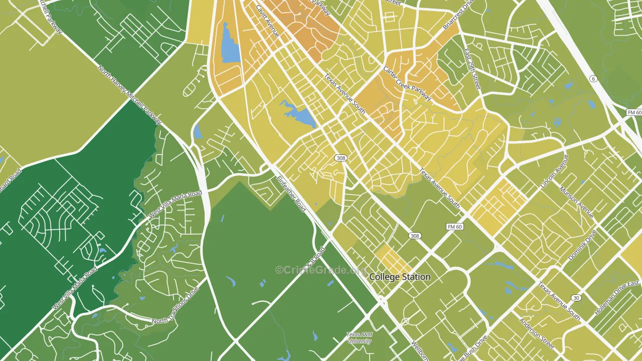 Midway Place, Bryan, TX Map of Vehicle Theft Rates