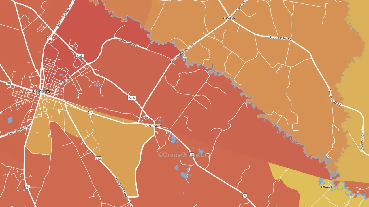 Midway, SC Map of Vehicle Theft Rates