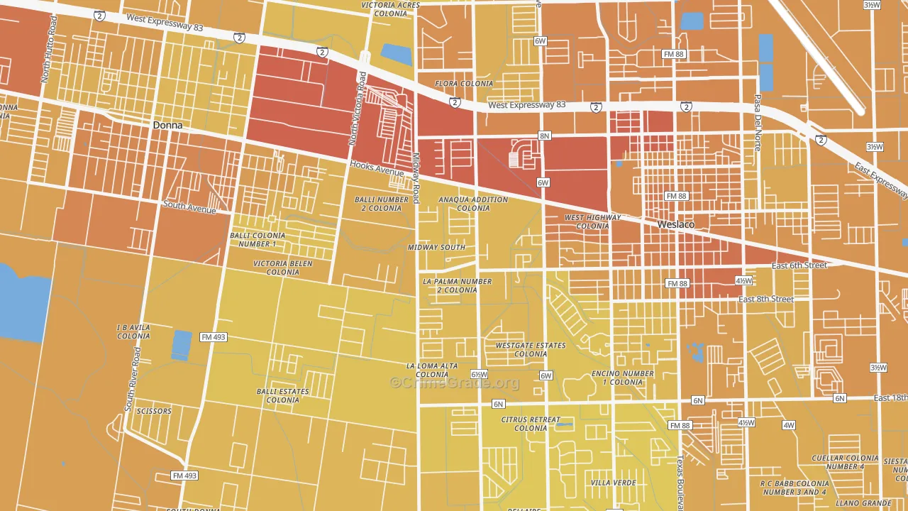 Midway South, TX Map of Vehicle Theft Rates