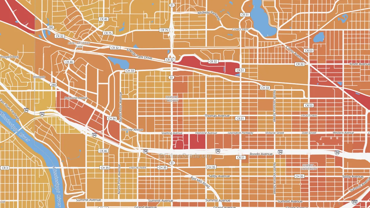 Midway, St. Paul, MN Map of Vehicle Theft Rates