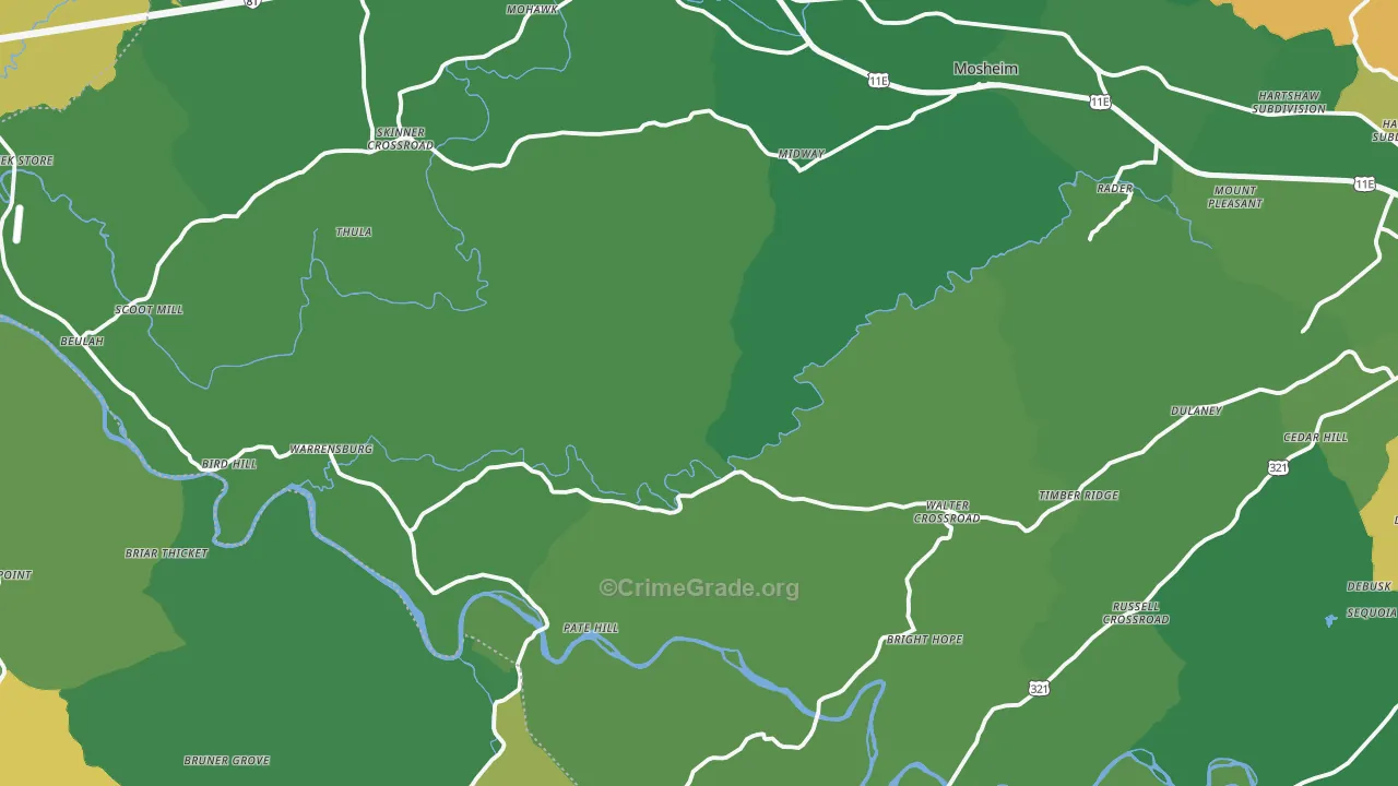 Midway, TN Map of Vehicle Theft Rates