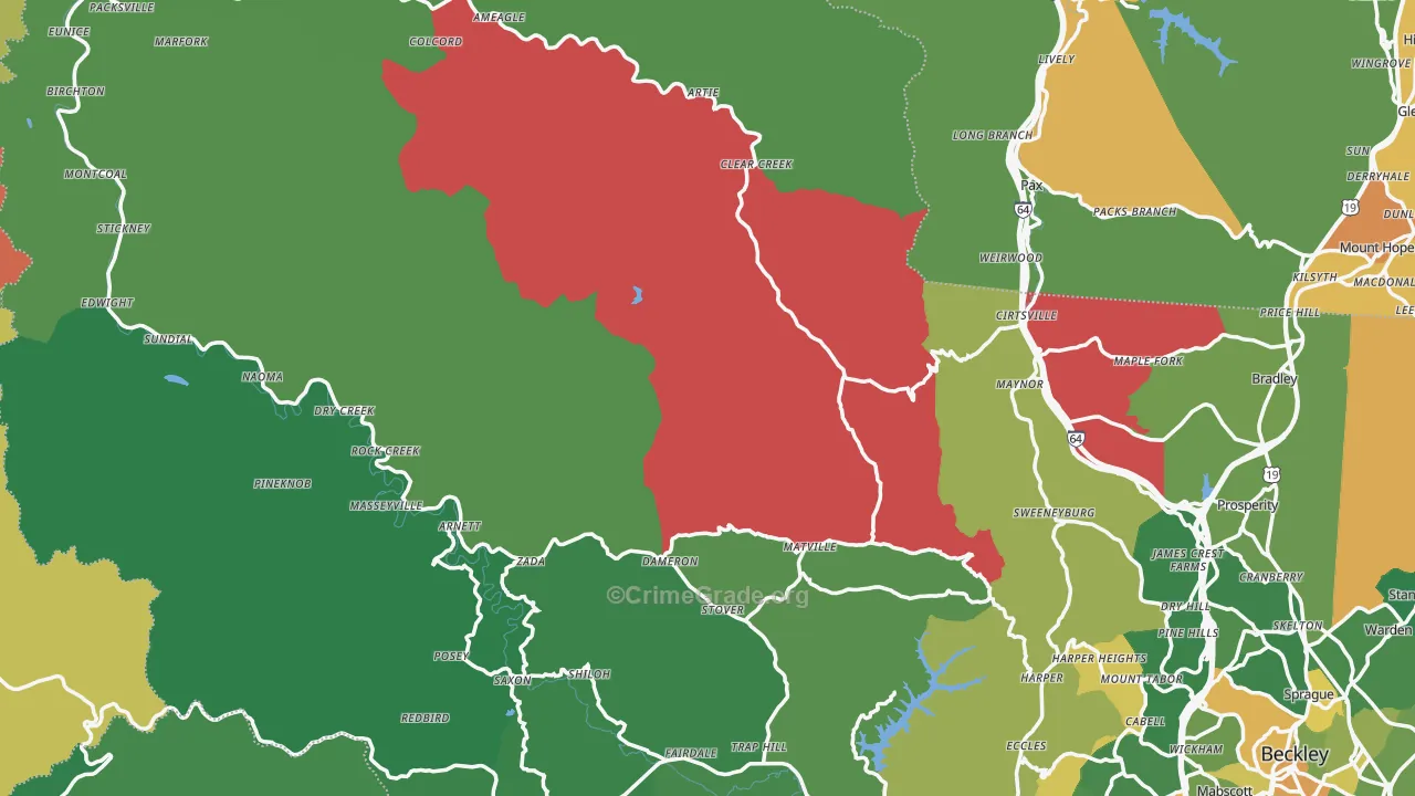 Midway, WV Map of Vehicle Theft Rates