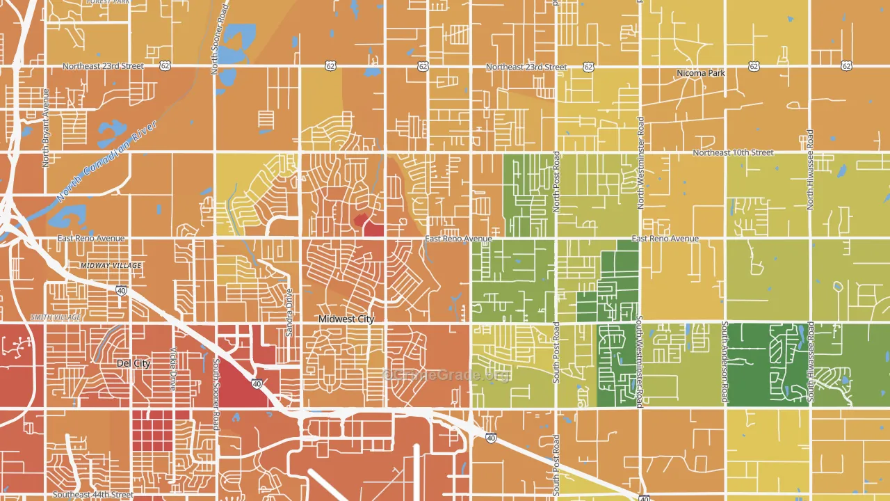 Midwest City, OK Map of Vehicle Theft Rates