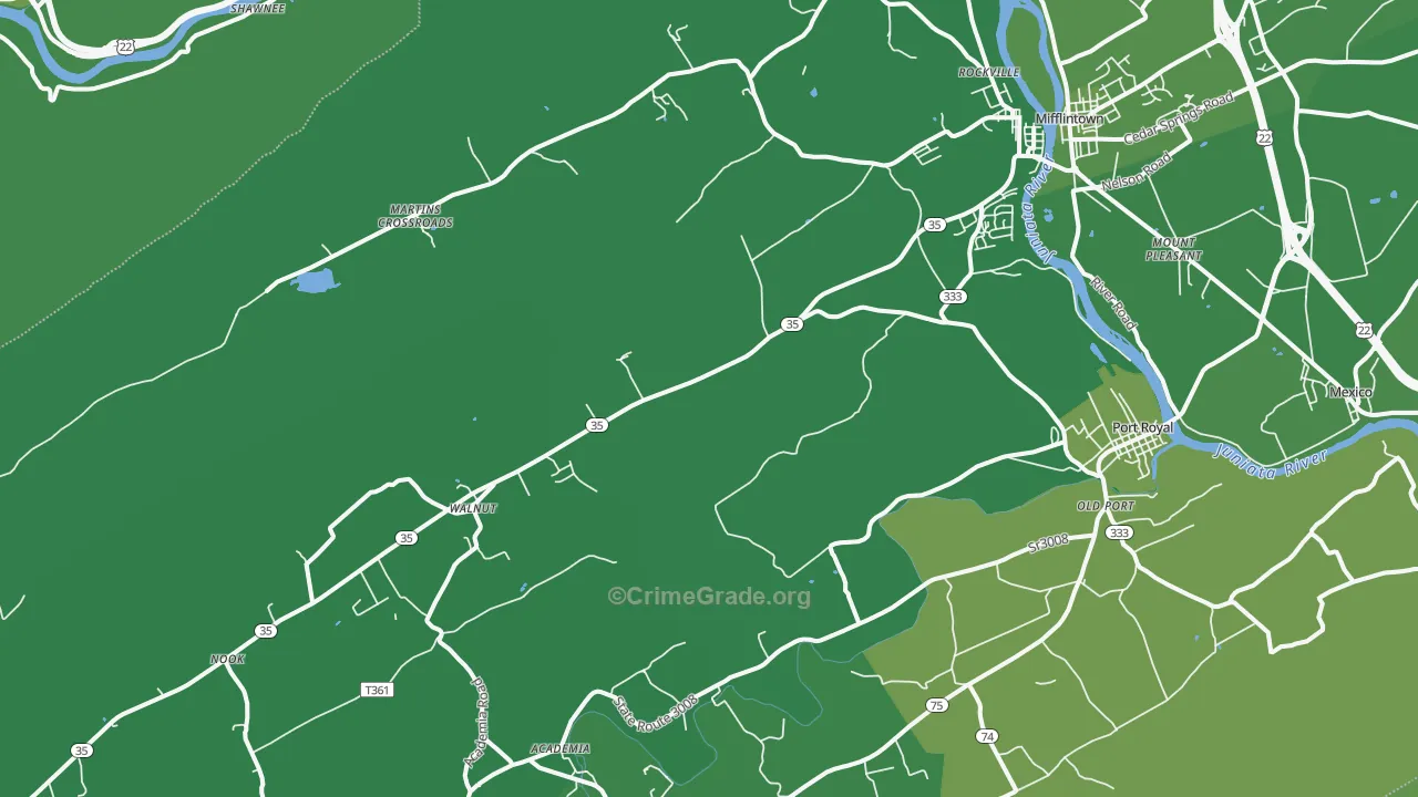 Mifflin, PA Map of Vehicle Theft Rates