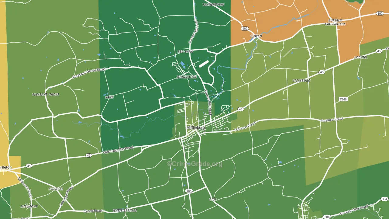 Mifflinburg, PA Map of Vehicle Theft Rates