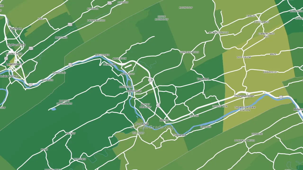 Mifflintown, PA Map of Vehicle Theft Rates