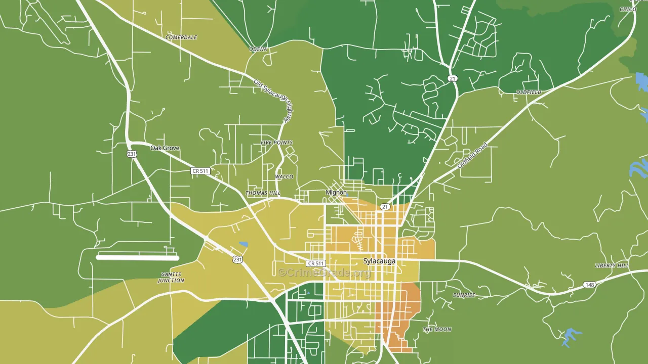 Mignon, AL Map of Vehicle Theft Rates