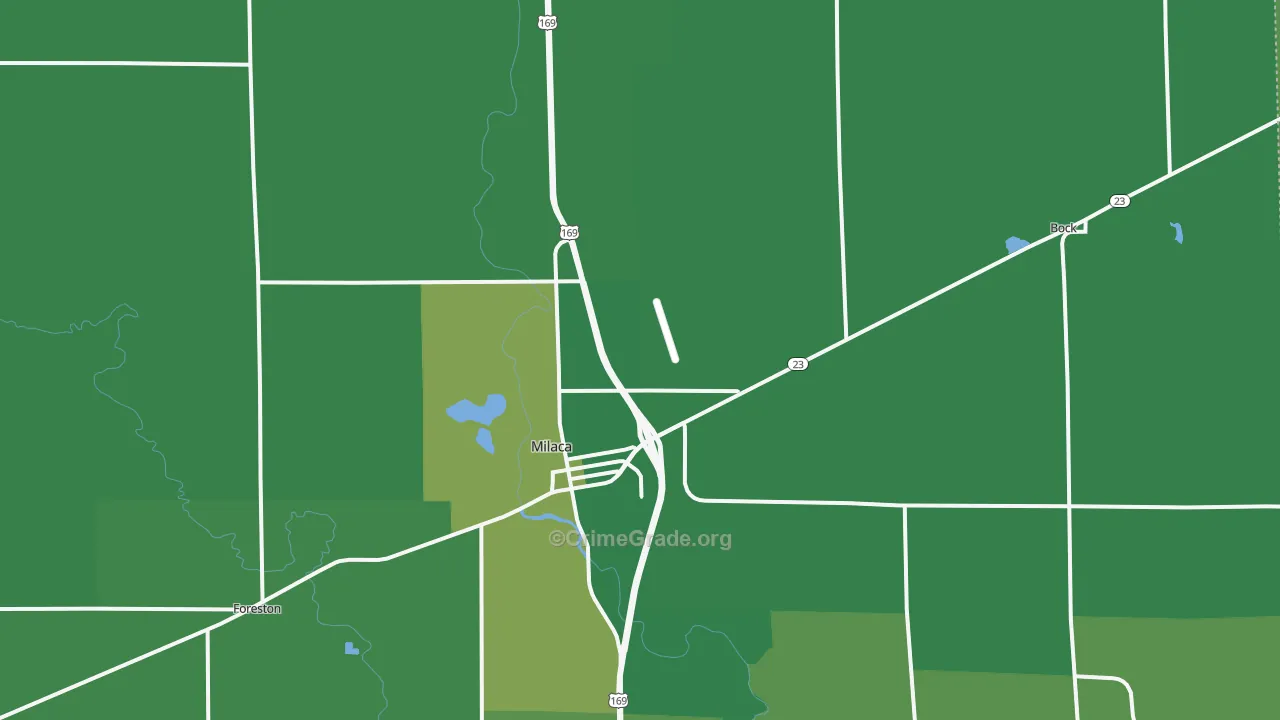 Milaca, MN Map of Vehicle Theft Rates