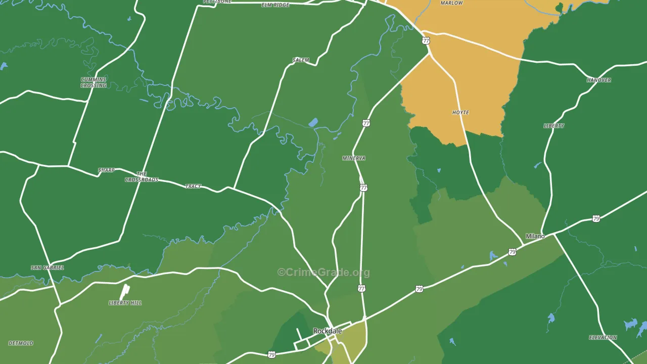 Milam County, TX Map of Vehicle Theft Rates