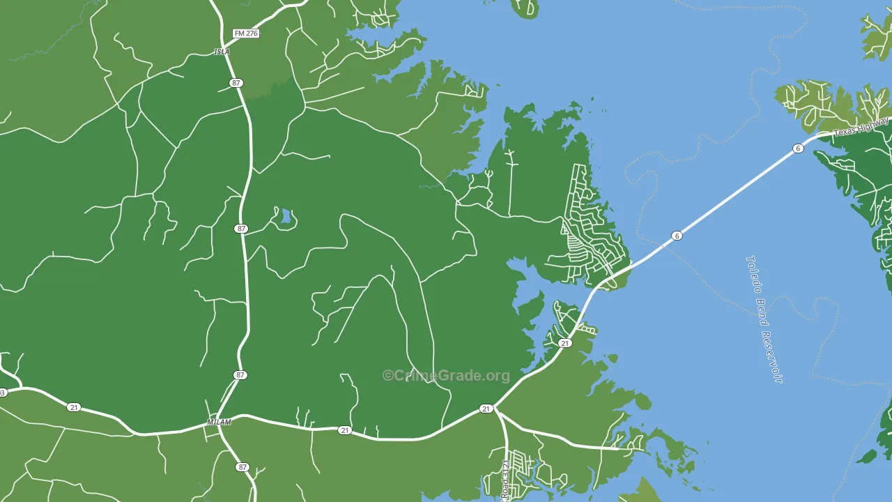 Milam, TX Map of Vehicle Theft Rates