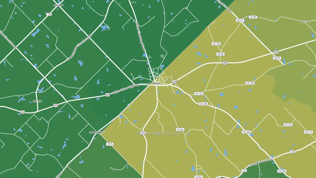 Milan, GA Map of Vehicle Theft Rates