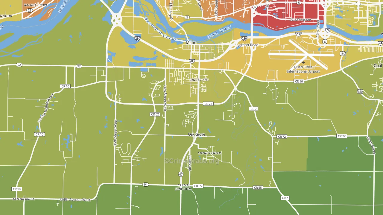 Milan, IL Map of Vehicle Theft Rates