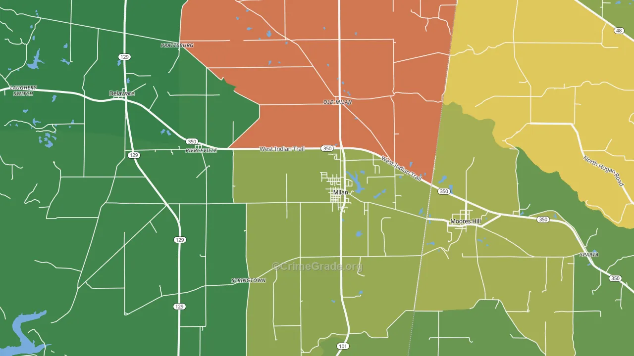 Milan, IN Map of Vehicle Theft Rates