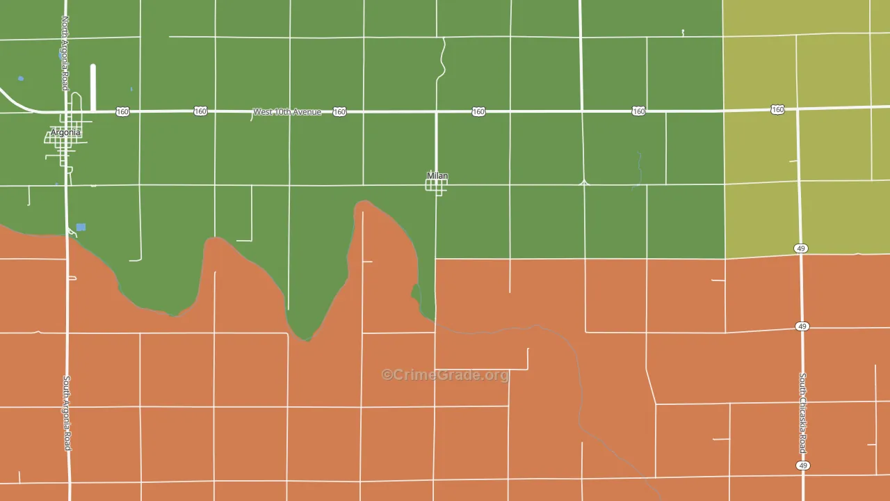 Milan, KS Map of Vehicle Theft Rates